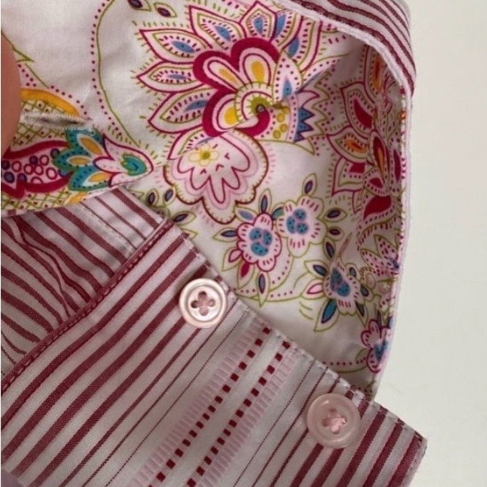Robert Graham Woman’s  Pink Striped Floral Embroidered Button Down Shirt - Picture 4 of 8